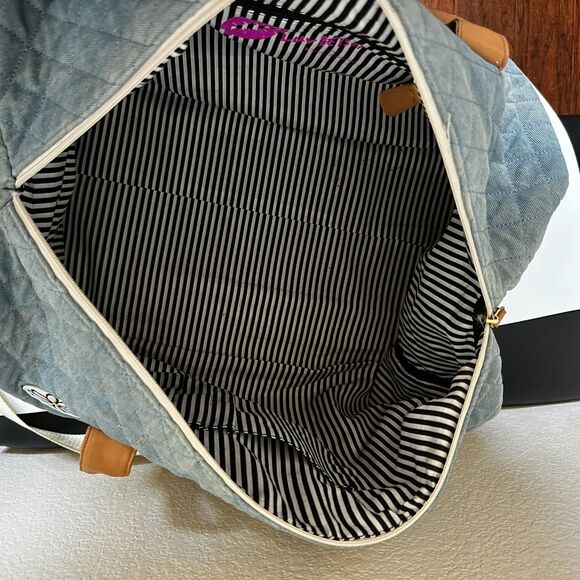 Luv Betsey by Betsey Johnson Duffle Bag Denim w/ Kitsch Patches - Picture 8 of 9